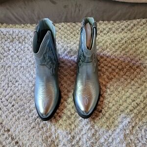 Free People Light Blue Metallic Western Ankle Boots